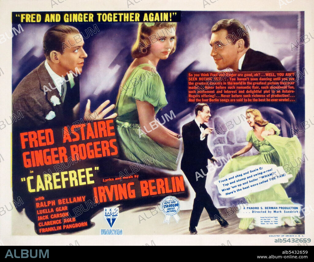 FRED ASTAIRE and GINGER ROGERS in CAREFREE, 1938, directed by MARK SANDRICH. Copyright RKO.