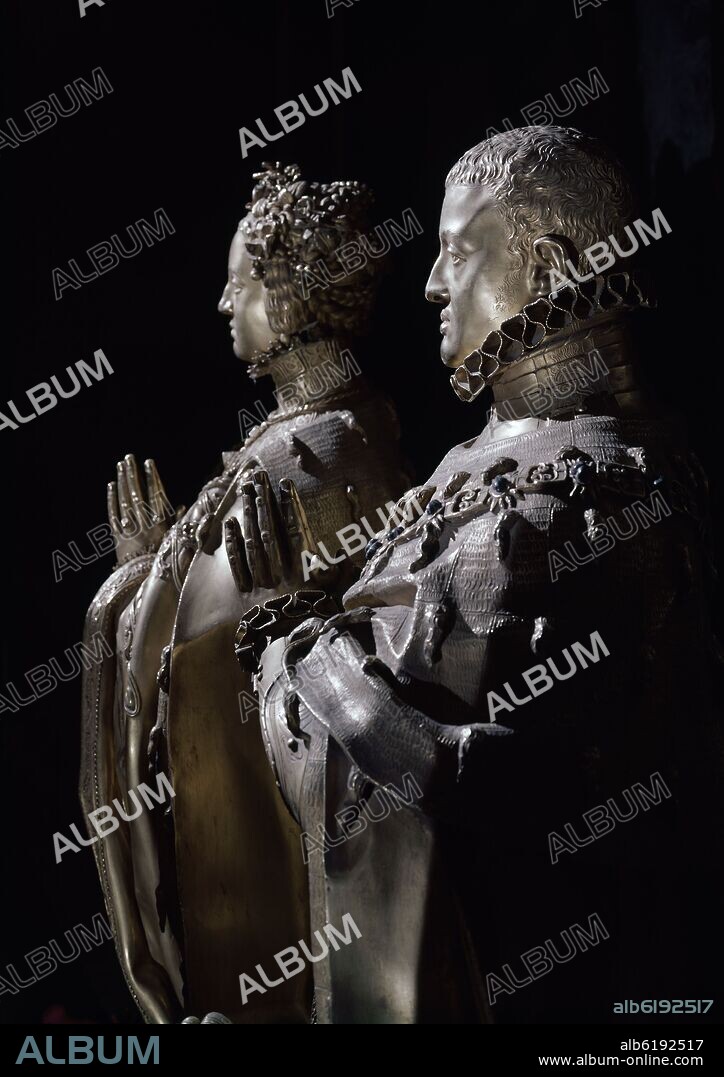 POMPEO LEONI (1533-1608). MONUMENTO FUNERARIO DE FELIPE II - DETALLE DE MARIA MANUELA DE PORTUGAL Y DEL PRINCIPE CARLOS ESPOSA E HIJO DE FELIPE II - SIGLO XVI.