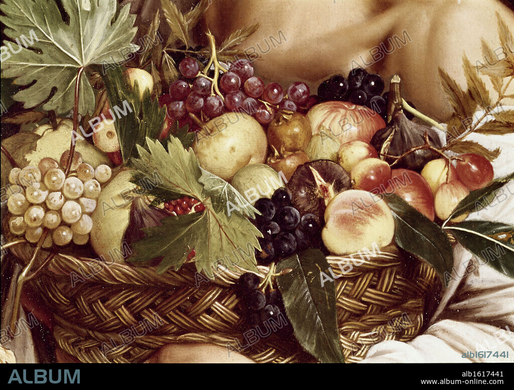 Boy With Basket Of Fruit - Detail C.1607 Michelangelo Merisi da Caravaggio (1571-1610 Italian) Oil On Canvas Galleria Borghese, Rome, Italy.