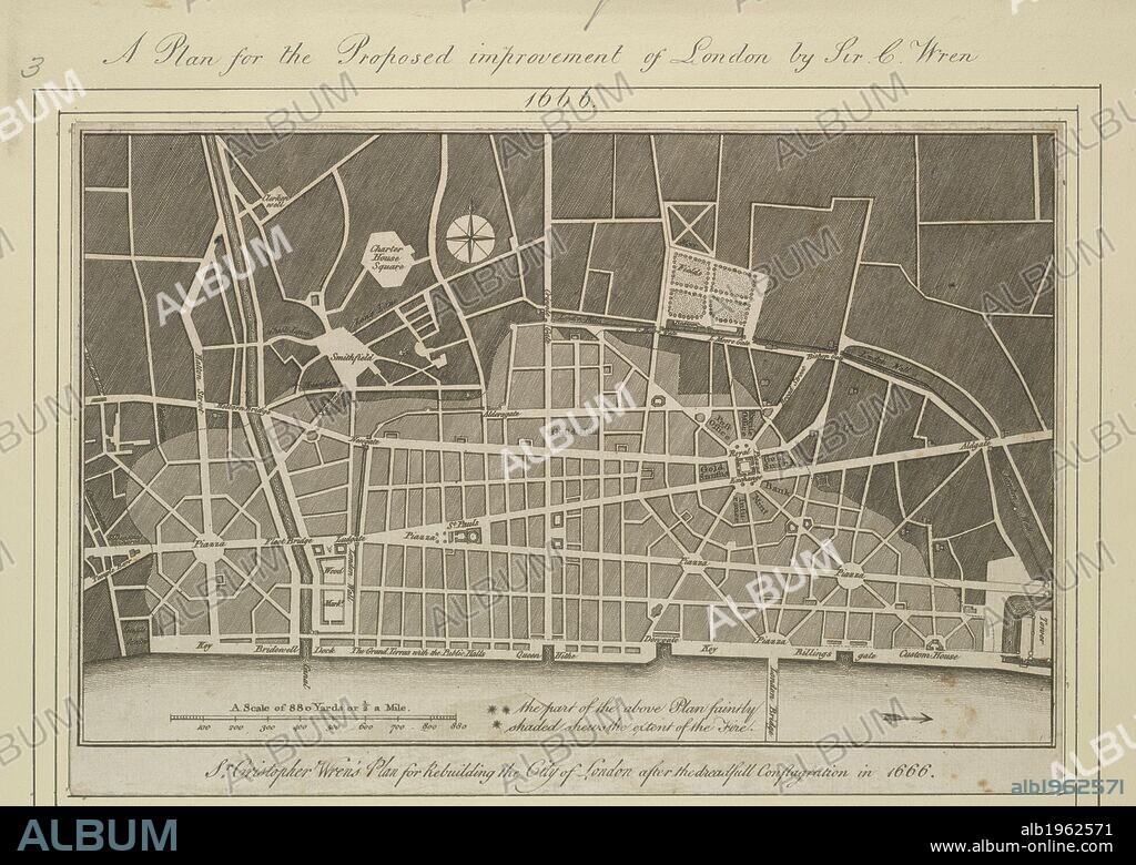 CHRISTOPHER SIR WREN. A plan for the improvement of London. 1666. Source: Maps.Crace.14.3. Language: English.