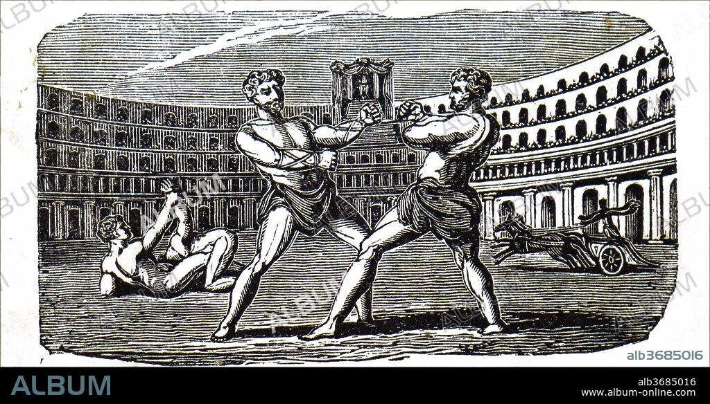 Engraving depicting boxers in the Coliseum in Ancient Rome. Dated 19th century.