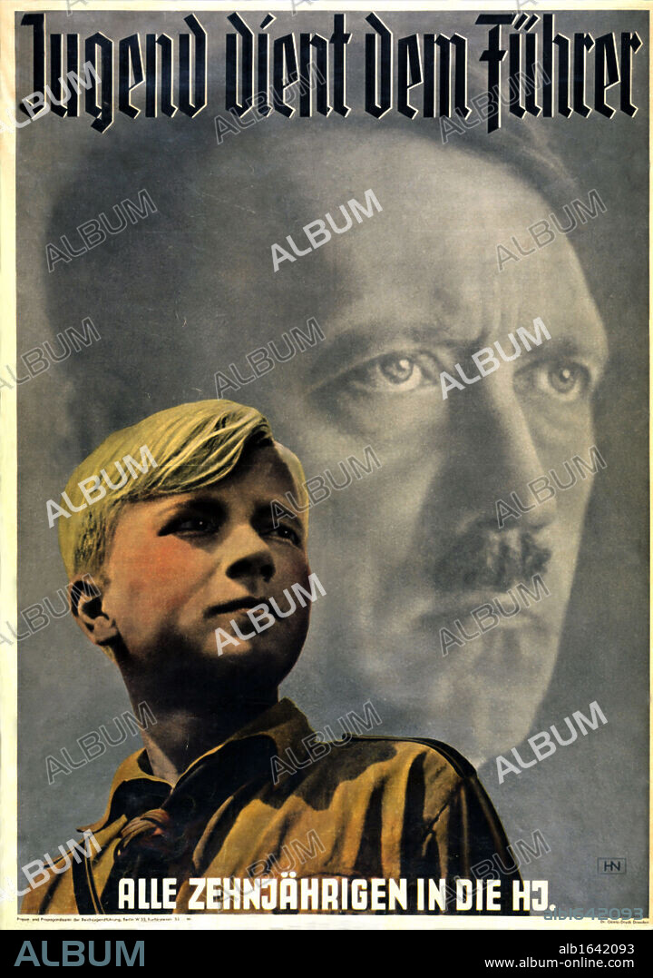 Youth serves the Fuhrer'  'All 10-year olds in the Hitler Youth'. Hitler youth Poster circa 1936.