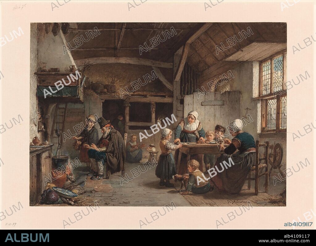 Farm interior, family in the kitchen. Draughtsman: Hendrik Jacobus Scholten. Dating: 1834 - 1907. Measurements: h 333 mm × w 465 mm.