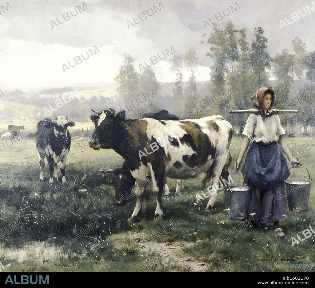 The Milkmaid  Julien Dupre (1851-1910/French)  Oil on Canvas  David David Gallery, Philadelphia, Pennsylvania, USA.