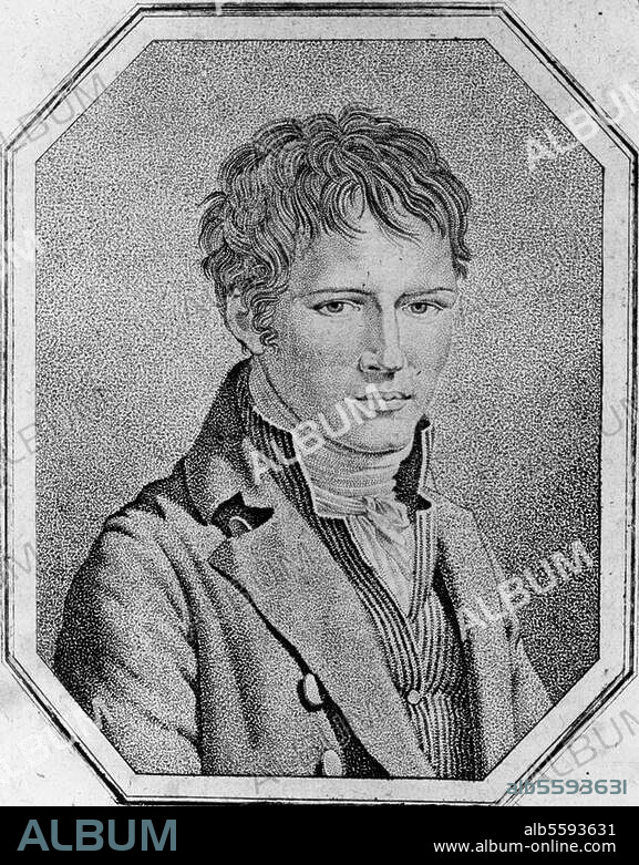 JOHANN ADOLF ROSSMÄSSLER. Humboldt, Alexander Freiherr von Naturforscher und Geograph Berlin 14.9.1769 - ebd. 6.5.1859. Jugendbildnis. Punktierstich, um 1815, von Joh. Adolf Rosmäßler (1770-1821) (Zuschreibung). nach zeitgen. Bildnis. Berlin, Sammlung Archiv für Kunst und Geschichte.