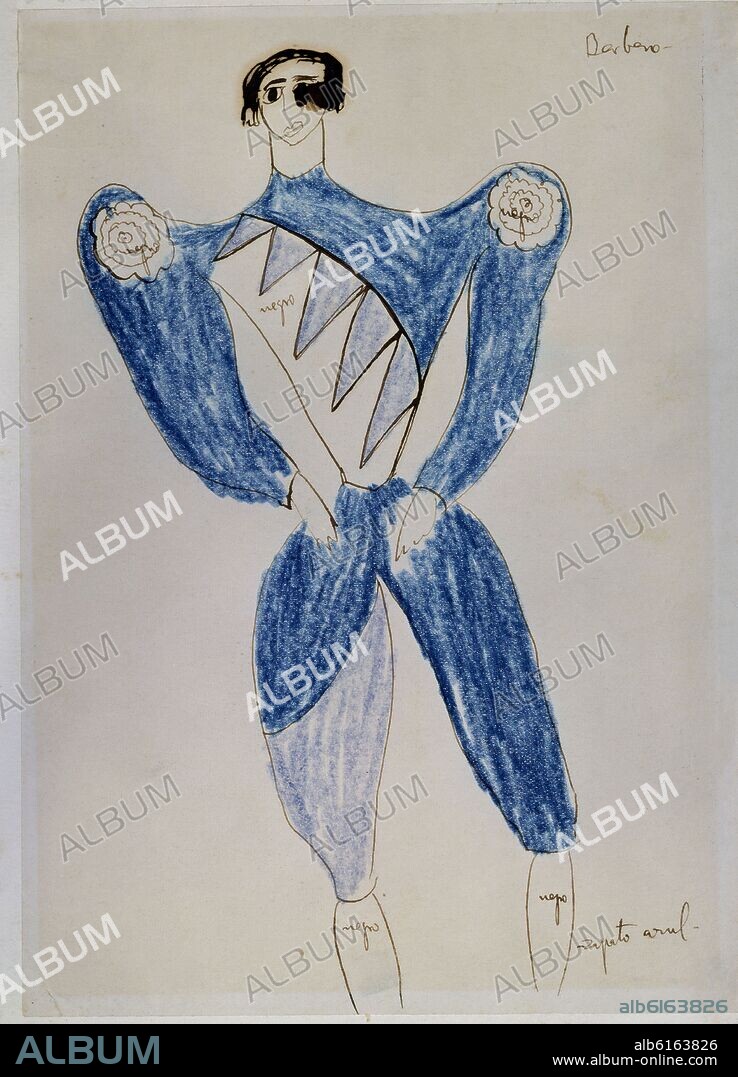 FEDERICO GARCÍA LORCA. DIBUJO - BOCETO - TRAJE DE BARBARO - SIGLO XX.