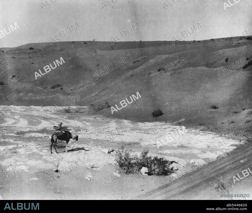 Bertram Thomas Expedition - In Dakaka Sands. A typical ghadhara patch presumably of gypsum. October 1, 1931.