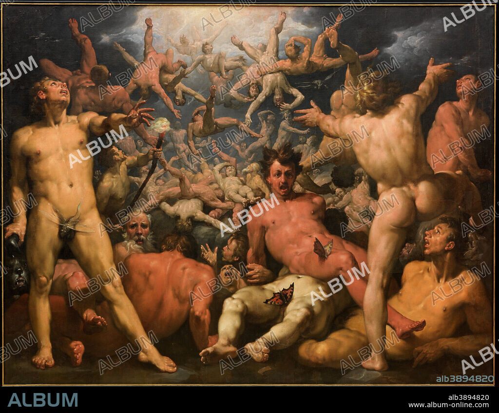 CORNELIS VAN HAARLEM. The Fall of the Titans. Date/Period: From 1588 until 1590. Painting. Oil on canvas. Height: 2,390 mm (94.09 in); Width: 3,070 mm (10.07 ft).