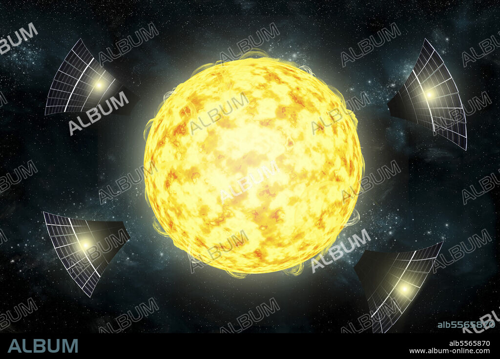 An artist's illustration of the possible structures surrounding the star KIC 8462852. The Kepler observatory has discovered massive objects in orbit around the star. It is a possible sign of an advanced civilization.