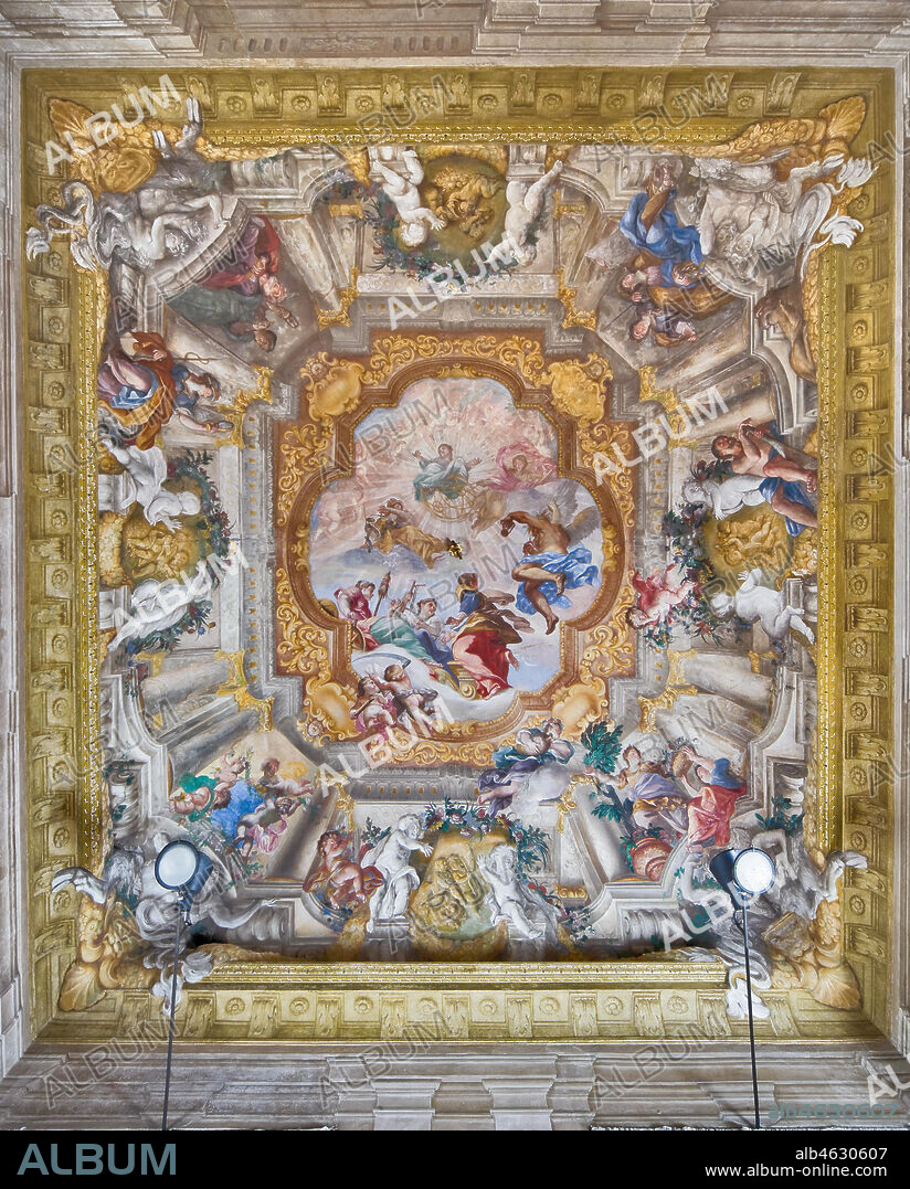 Genova, Palazzo Rosso (già Brignole Sale), Sala della Vita Umana: la volta con "Allegoria della Vita Umana"; affreschi di Giovanni Andrea Carlone, 1691 - 92, con le quattro età dell'uomo, le Virtù e le Parche.