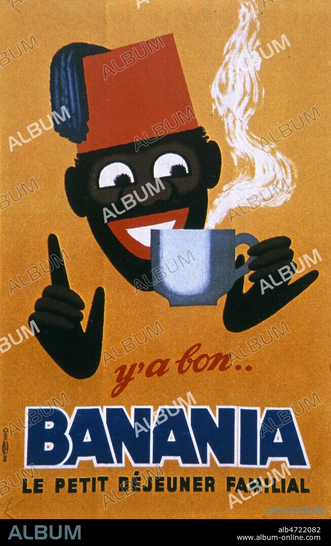 HERVÉ MORVAN. 'Banania. Y'a bon... Le petit dejeuner familial.' Publicite Banania de 1959, mettant en scene le tirailleur senegalais. Illustration de Herve MORVAN (1917-1980) ADAGP. Credit : Collection Grob/Kharbine-Tapabor.