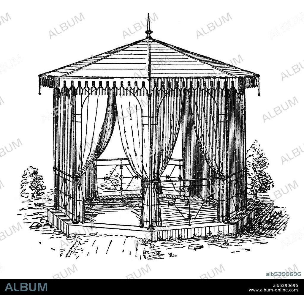 Garden tent, historical illustration, Theodor Lange, General Illustrated Garden Book, Volume 1, Leipzig 1902, p. 141, fig. 111 left