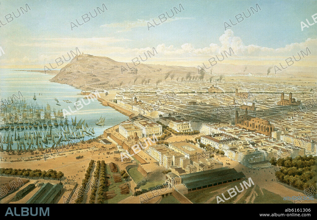 ALFRED GUESDON (1808/1876). VISTA BARCELONA - 1842 - LITOGRAFIA.
