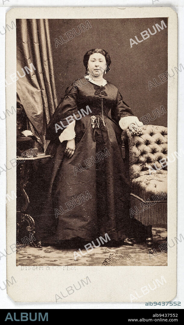 Portrait of Julie Justine Pilloy, known as Alice Ozy, actress at the Théâtre des Variétés, the Théâtre de Vaudeville and the Théâtre du Palais Royal., Disderi & Cie, Photographer, Between 1860 and 1890, 2nd half of the 19th century, Photography, Graphic arts, Photography, Albumen paper print, Dimensions - Work: Height: 8.6 cm, Width: 5.3 cm, Dimensions: Height: 10.2 cm, Width: 6 cm.