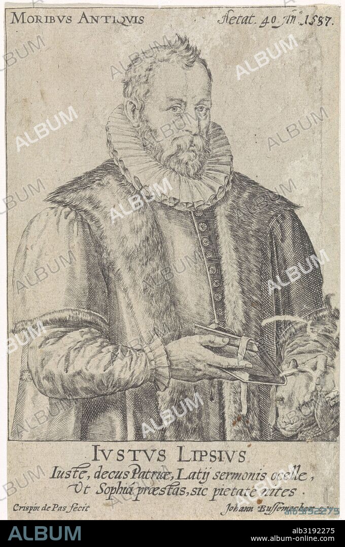 Portrait of Justus Lipsius, Crispijn van de Passe (I), Hendrick Goltzius, Johann Bussemacher, 1587.