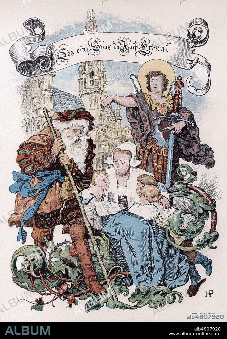 Les cinq sous d'Isaac Laquedem le juif errant par Aime GIRON (1836-1907). Frontispice illustre en 1883 par Henri PILLE (1844-1897). Credit : Collection Jonas/Kharbine-Tapabor.