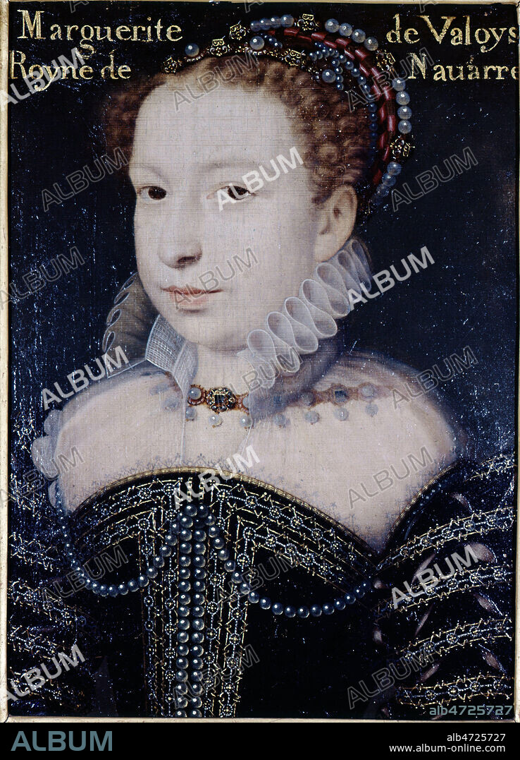 Portrait de MARGUERITE DE VALOIS (1553-1615) appelee la REINE MARGOT, fille de Henry II et de Catherine de Medicis, 1ere femme de Henry de Navarre (HENRI IV) . Peinture 16eme siecle, XVIeme XVIe siecle. Renaissance francaise, regne de Francois 1er . Conservee au Musee Conde a Chantilly. Credit Collection JEAN VIGNE/KHARBINE TAPABOR.