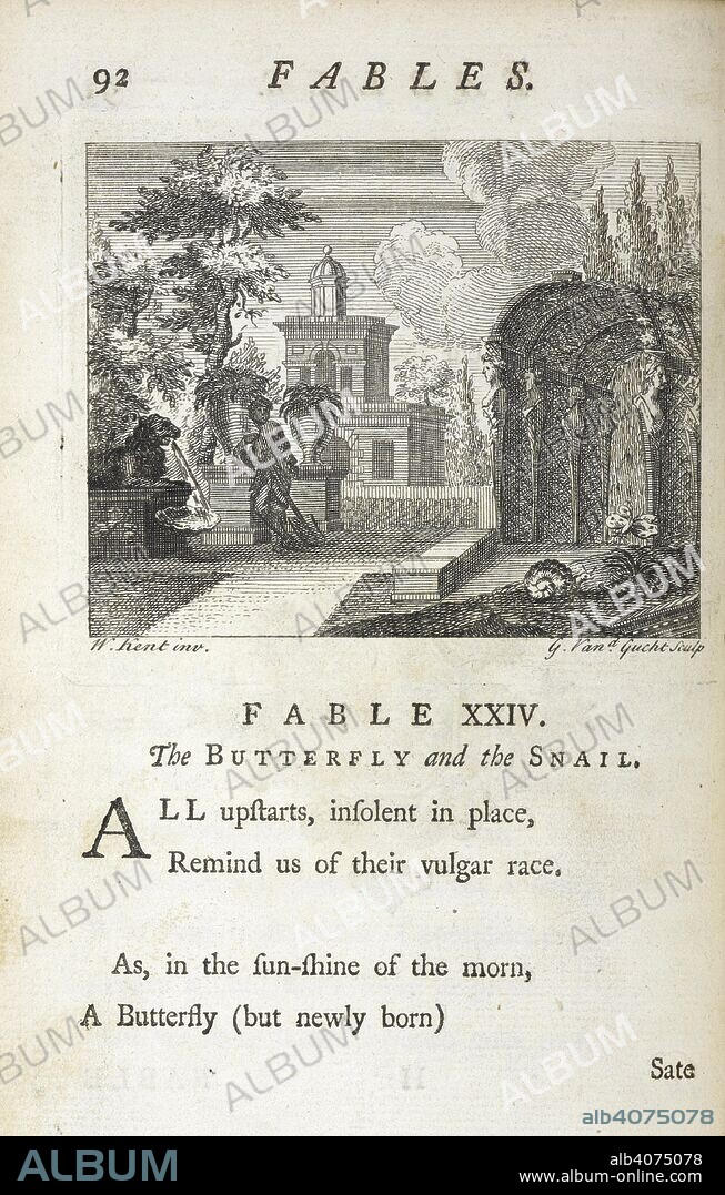 JOHN GAY. Fable XXIV. The butterfly and the snail. Fables ... The third edition. J. & R. Tonson; J. Watts : London, 1746. Source: 1164.h.33 page 92.