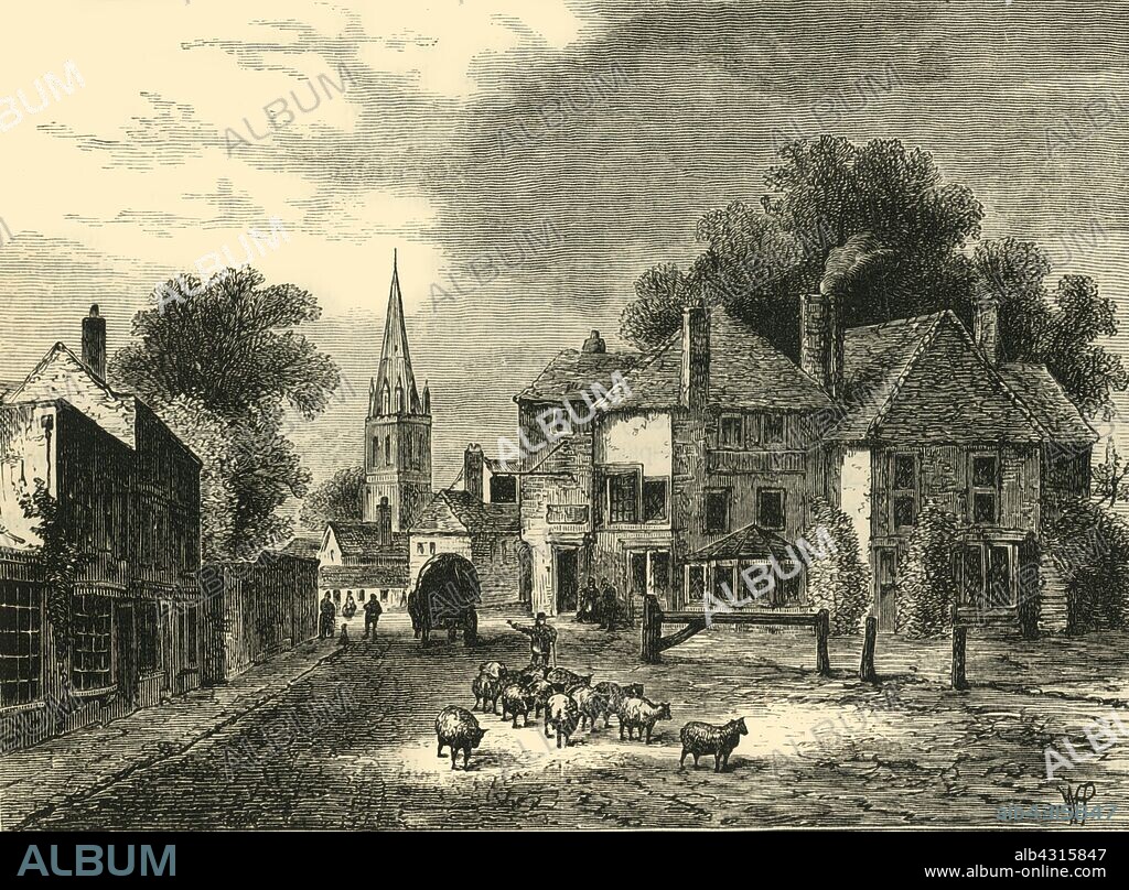 'The Gate-House, Highgate, in 1820', (c1876). The Gatehouse, was a dwelling from 1661, and takes its' name from the gatehouse where tolls were taken from travellers heading out of London to the North. From "Old and New London: A Narrative of Its History, Its People, and Its Places. The Western and Northern Studies", by Edward Walford. [Cassell, Petter, Galpin & Co., London, Paris & New York].