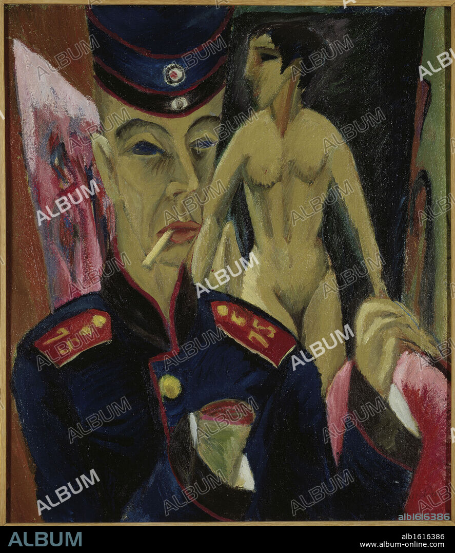 Self Portrait as a Soldierby Ernst Ludwig Kirchner, oil on canvas, 1915, 1880-1938, USA, Ohio, Oberlin College, Allen Memorial Art Museum.