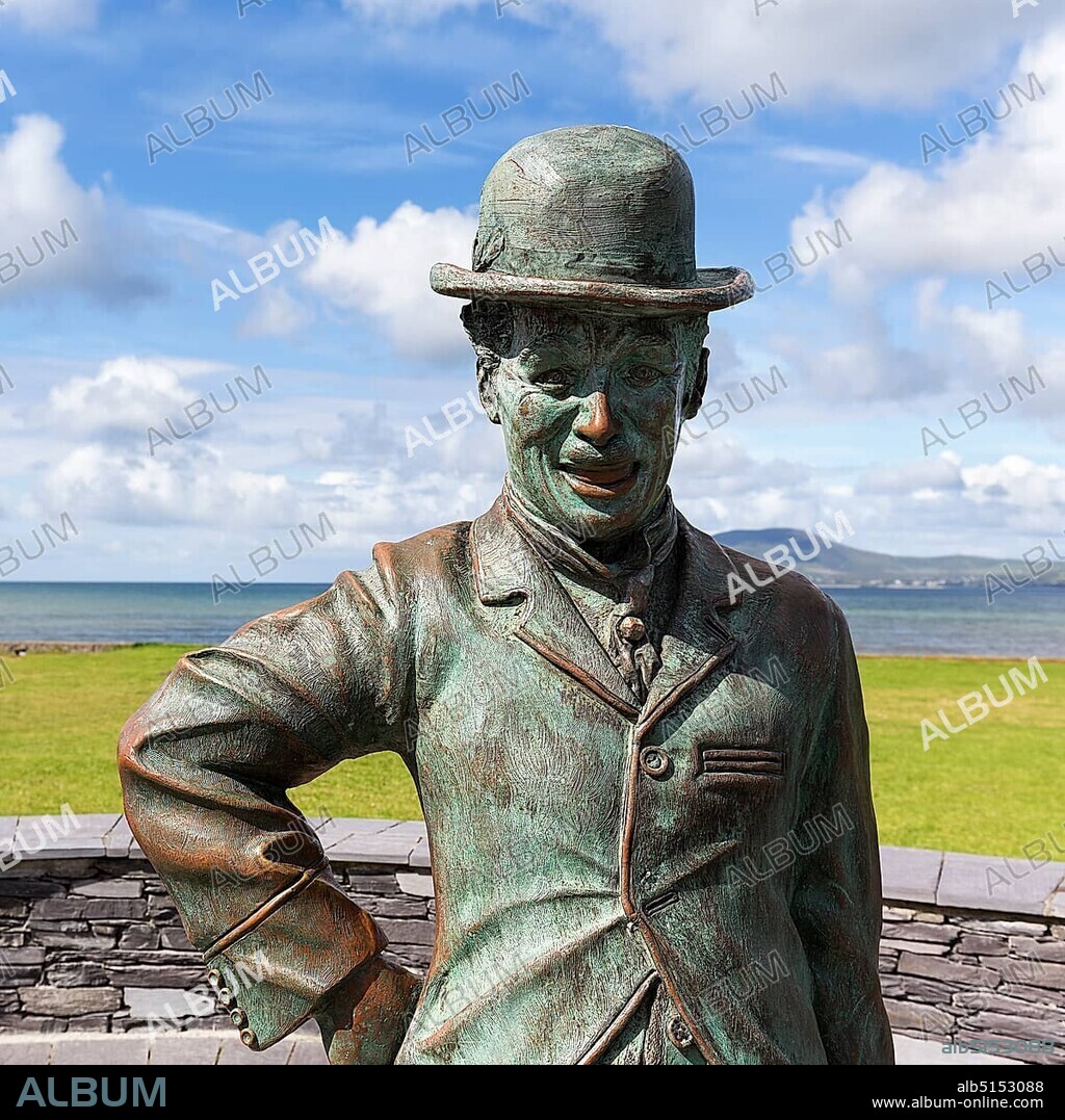 Bronze statue of Charlie Chaplin, sculptor Alan Ryan Hall, Waterville, Ring of Kerry, Wild Atlantic Way, Ireland