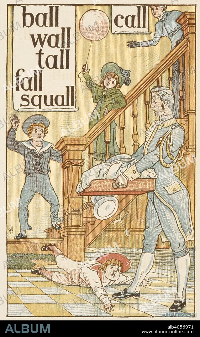 Rhyming words ending in the letter L. Children and a butler. The Golden primer. . The Golden Primer. [In verse. With illustrations by Walter Crane.]. 2 pt. Blackwood & Sons: London, 1884. Source: 12805.w.33, part 2, page 6.