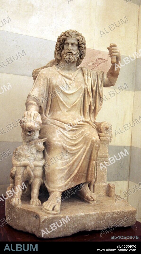 Statue of Serapis, Greco- Egyptian God of the Underworld. Roman, after a Greek original of the early 3rd century BC. The worship of the cult of Serapis developed in Egypt during the Ptolemaic period. Found in the collection of The Hermitage, St Petersburg.