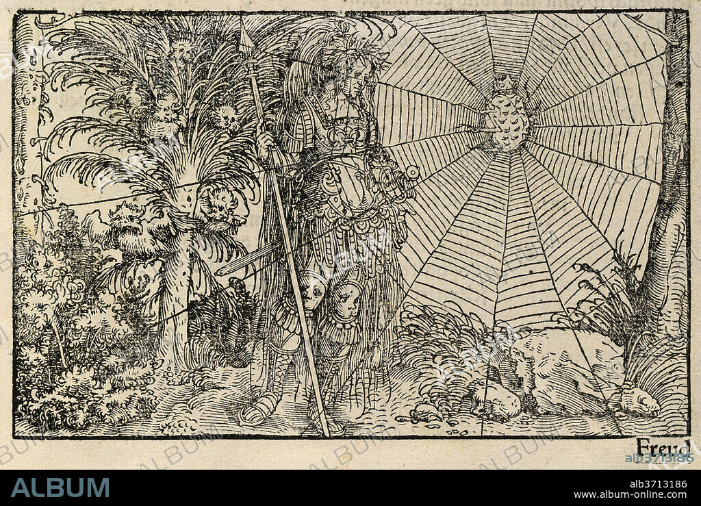 II FRANCESCO PETRARCH (AUTHOR) AND HANS WEIDITZ (ARTIST). Von der Artzney bayder Glück (De Remediis Utriusque Fortuna) (On the Remedies of Good and Evil Fortune). Dated: 1532. Dimensions: overall (bk): 30.8 x 21 x 5.6 cm (12 1/8 x 8 1/4 x 2 3/16 in.). Medium: bound volume with 257 woodcut illustrations, including one portrait of the author and including full page woodcuts on the recto and verso of each title page; white-on-black initials, tailpieces, and borderpieces throughout..