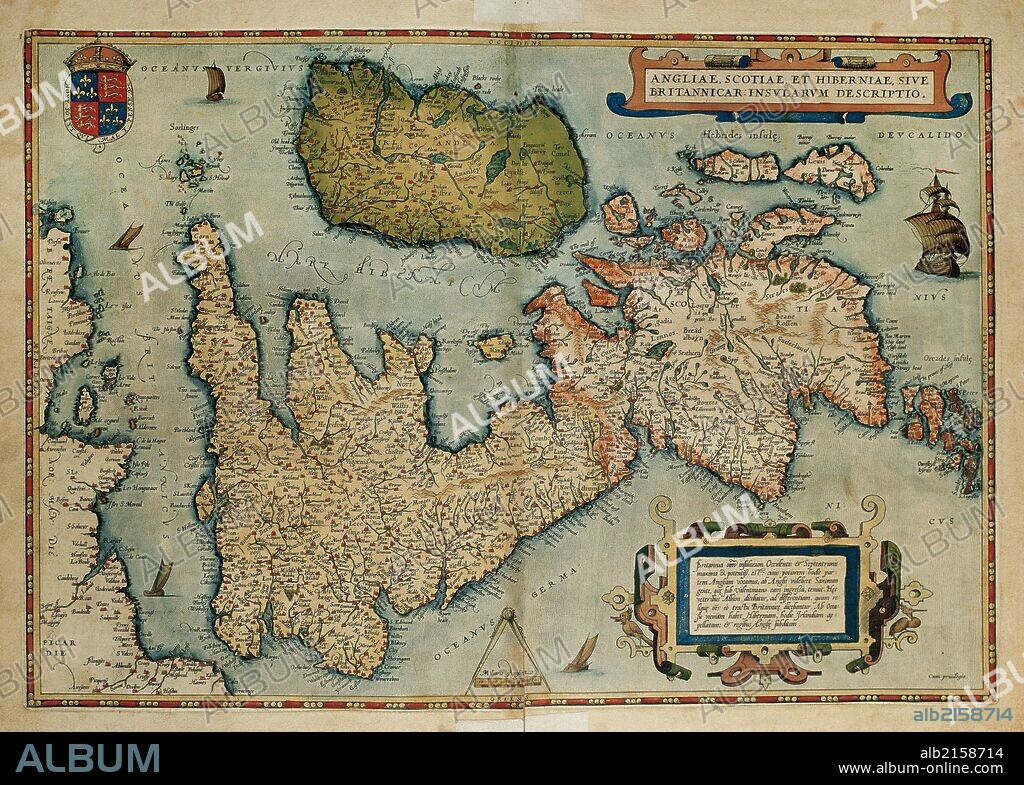 Map of United Kingdom and Ireland. Theatrum Orbis Terrarum by Abraham Ortelius (1527-1598). First Edition. Antwerp, 1574.