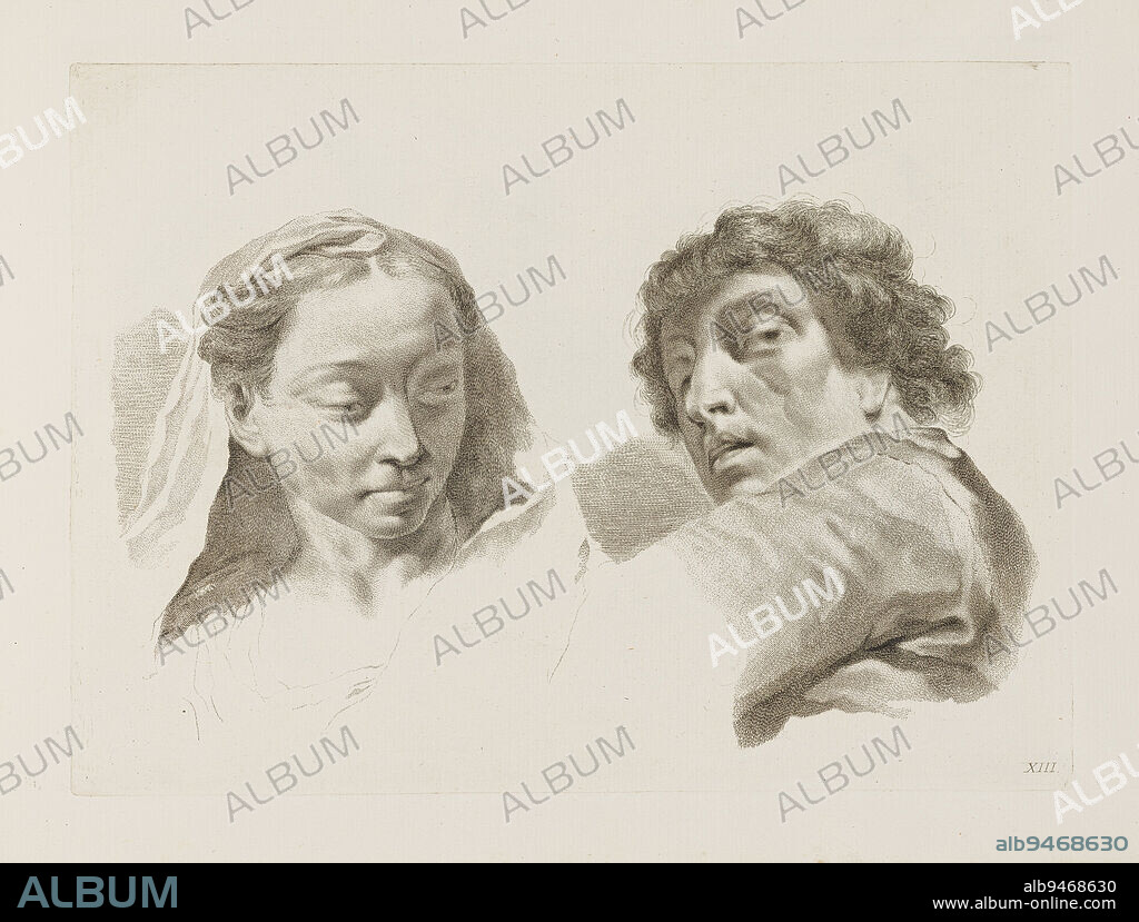 Studi di Pittura già dissegnati da Giambatista Piazzetta ed ora con l'intaglio di Marco Pitteri, 1760-1764, Marco Alvise Pitteri; Artist: Francesco Bartolozzi; Artist: After Giovanni Battista Piazzetta, Italian, (Florence, active London), 17271815, 12 1/8 × 16 3/4 in. (30.8 × 42.5 cm), Book with 48 engraved plates, Italy, 18th century, This drawing manual features 24 designs by the celebrated Venetian draftsman and painter Giovanni Battista Piazzetta. He produced the drawings shortly before his death for the planned publication of this drawing manual. Such books were common teaching tools for artists and amateurs learning to draw in the 18th century. Piazzettas drawings are reproduced in the book in pairs, with 24 simple outline prints by Francesco Bartolozzi interleaved with 24 tonal engravings of the same designs by Marco Pitteri. Bartolozzis linear prints provide simpler forms for the beginning draftsman to copy. Pitteris prints, on the other hand, achieve a more dramatic effect, with vibrant softened lines and an impressive range of tones that convincingly model the forms in the compositions.