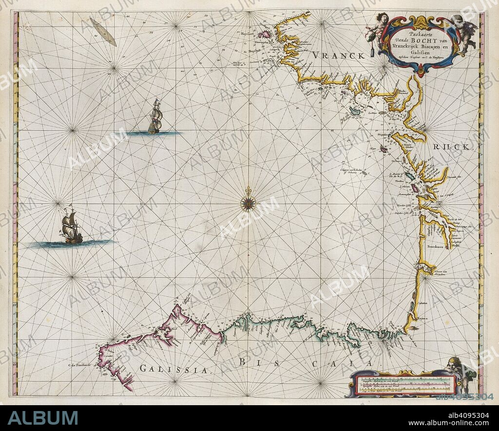 Coast of France. De Zee-Atlas, ofte Water-Wereld, waer in vertoont. Amsterdam, 1666. A map of the coast of France.  Image taken from De Zee-Atlas, ofte Water-Wereld, waer in vertoont werden alle de Zee-Kusten van het bekende des Aerd-Bodems.  Originally published/produced in Amsterdam, 1666. . Source: Maps.C.8.d.3, 16. Language: Dutch.