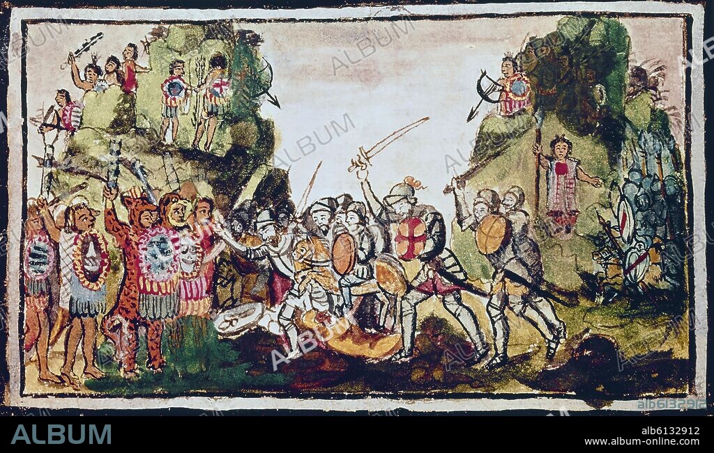 DIEGO DURÁN. CODICE DURAN-LUCHA DE HERNAN CORTES CONTRA LOS INDIOS-CONQUISTA MEXICO-MANUSCRITO S XVI.