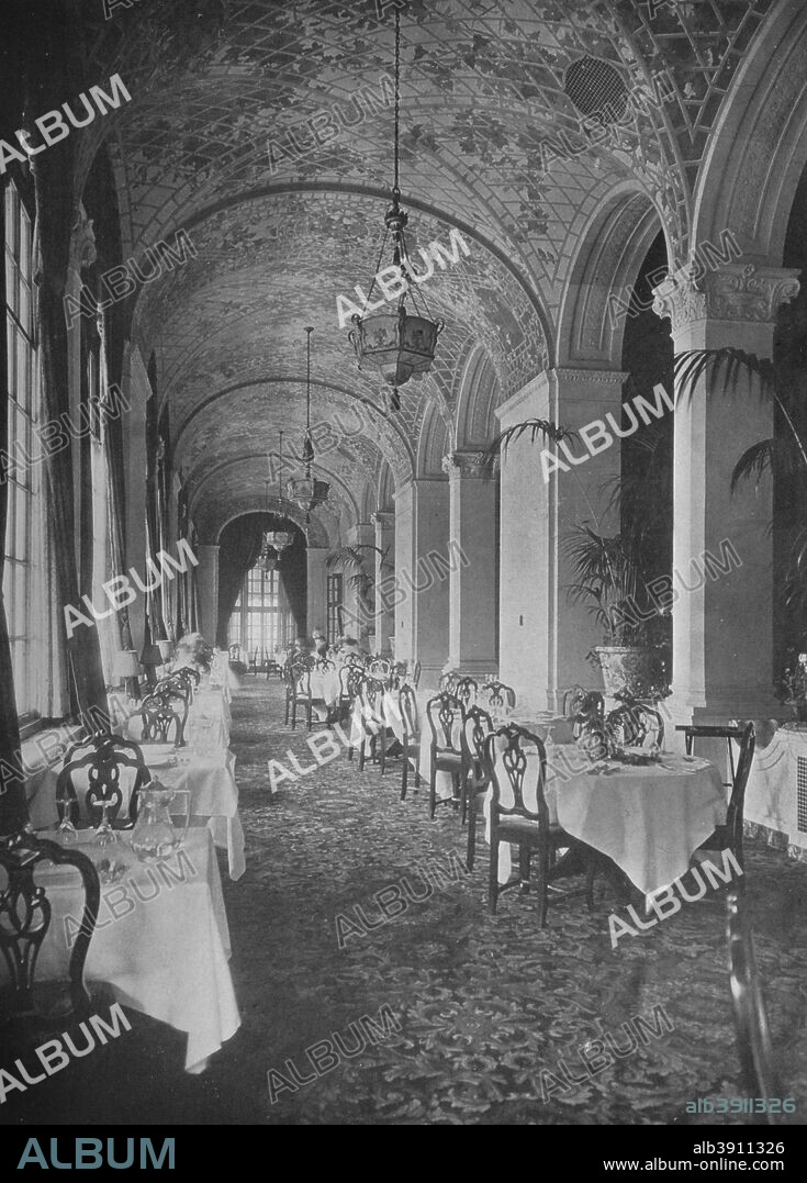 Interior of the dining terrace, Hotel Statler, Buffalo, New York, 1923. From The Architectural Forum Volume XXXIX. [Rogers and Manson, New York, 1923].