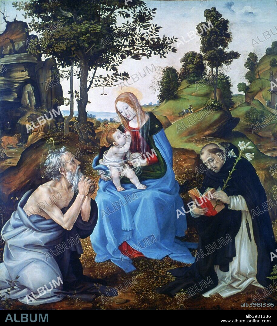'The Virgin and Child with Saints Jerome and Dominic', c1485. From the collection of the National Gallery, London.
