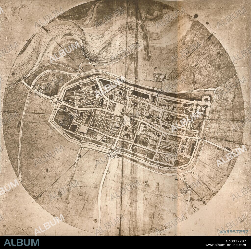 A map representing the town of Imola, Italy, c1472-c1519 (1883). From The Literary Works of Leonardo Da Vinci, Vol. II by Jean Paul Richter, PH. DR. [Sampson Low, Marston, Searle & Rivington, London, 1883].