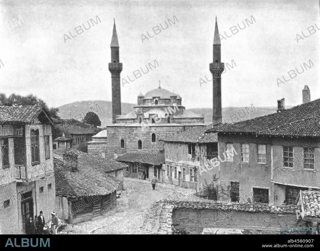 'Tosia', c1906-1913, (1915). View of mosque and minarets in '...the small town of Tosia, [Turkey?], in which there is nothing remarkable. The exterior of the great mosque raises high hopes which are completely dashed by the hideous painting within...'. From "The Caliphs' Last Heritage, a short history of the Turkish Empire" by Lt.-Col. Sir Mark Sykes. [Macmillan & Co, London, 1915].