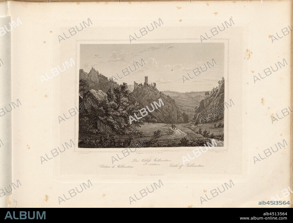 The castle Falkenstein, Ctn. Solothurn, Ruin Neu-Falkenstein near Balsthal, parallel title: Chateau de Falkenstein - Castle of Falkenstein, Signed: J. Ulrich del, Huber sc, Taf. 24, S. 101, Ulrich, J. (del.); Huber, C. (sc.), 1856, Johann Jakob Ulrich, Johann Jakob Reithard:.