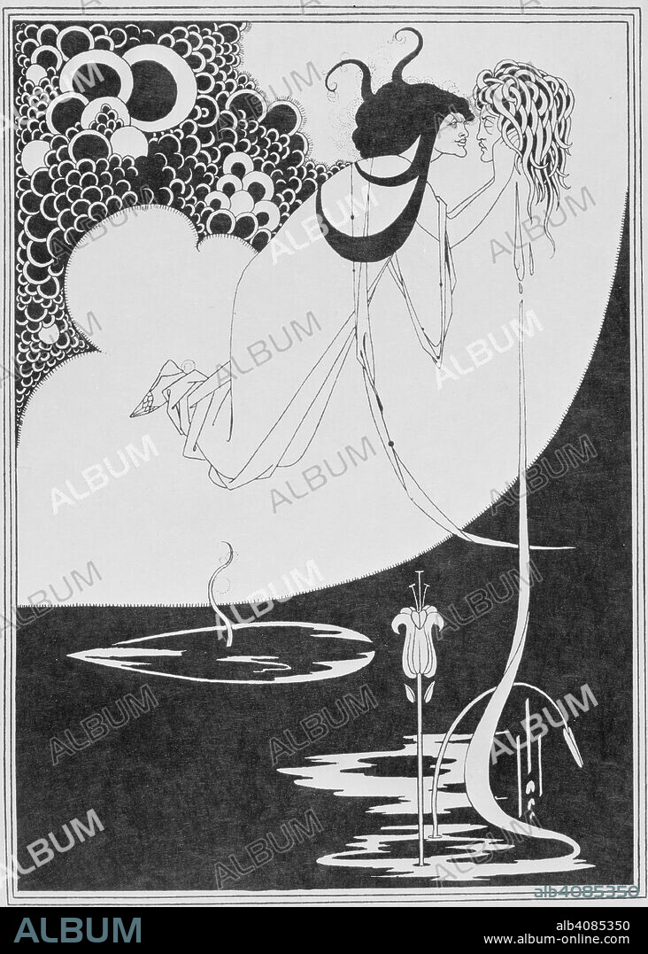 Salome and John the Baptist. A Portfolio of Aubrey Beardsley's Drawings illustr. John Lane: London, 1920. Illustration for Oscar Wilde's Salome. Salome holding the head of John the Baptist.  Image taken from A Portfolio of Aubrey Beardsley's Drawings illustrating, Salome, by Oscar Wilde. [Seventeen plates.].  Originally published/produced in John Lane: London, 1920. . Source: K.T.C.120.b.12, plate XV.(15). Language: English.