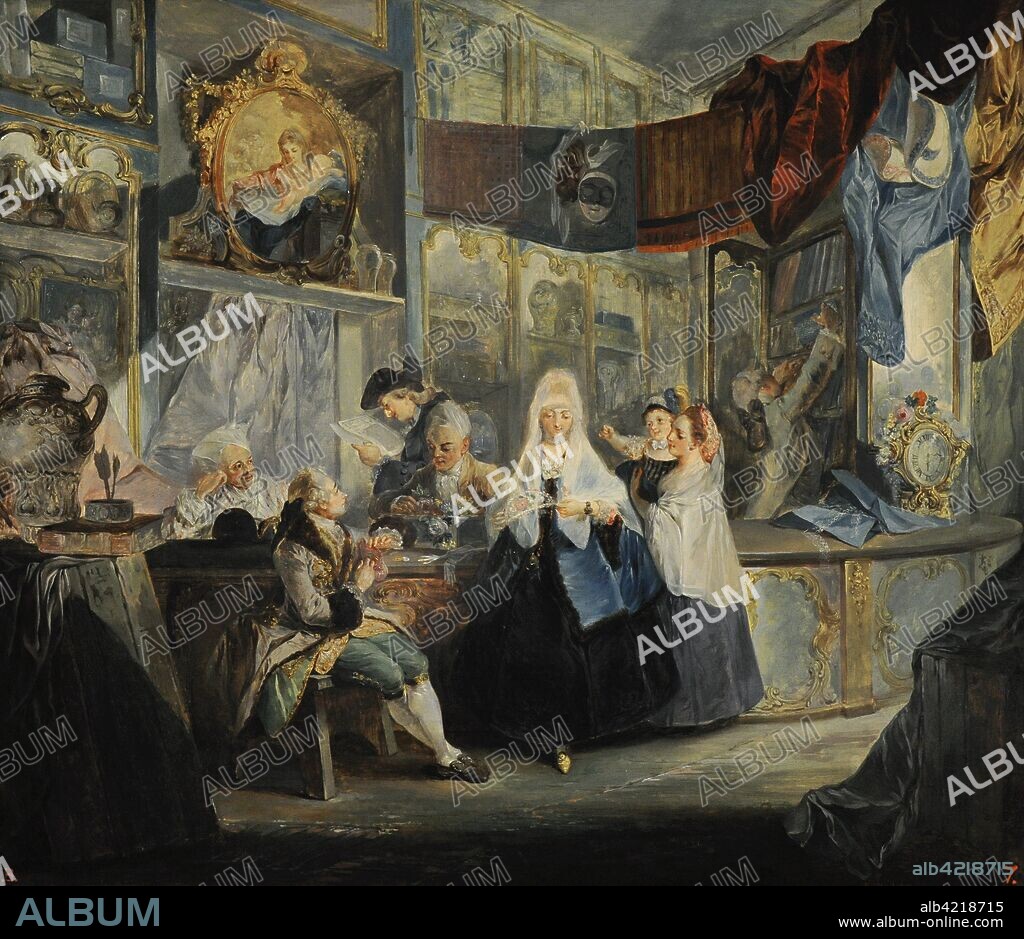 Luís Paret y Alcázar (1746-1799). Pintor rococó español. La tienda de Geniani, 1772. Detalle. Oleo sobre tabla. Museo Lázaro Galdiano. Madrid. España.