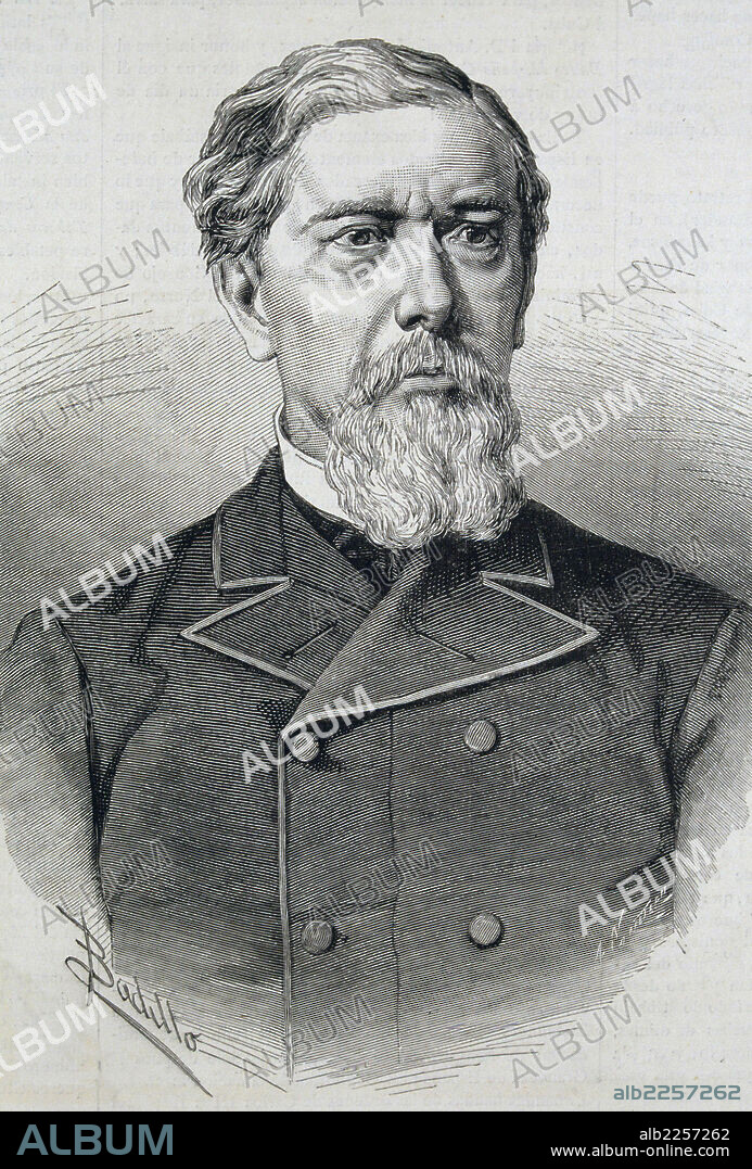 LOPEZ Y LOPEZ , ANTONIO. Antonio López y López de Lamadrid, I marqués de Comillas (1817-1883). Empresario y banquero español. Presidente de la Compañía Trasatlántica Española y de importantes instituciones de crédito. Dibujo por Badillo. Grabado por Arturo Carretero (1852-1903). La Ilustración Española y Americana, 30 de enero de 1883.