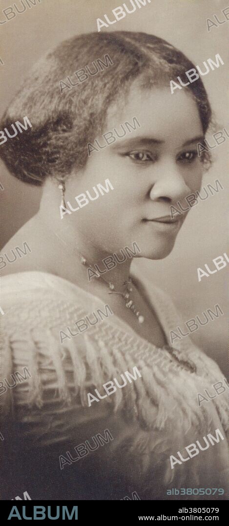 Madam C.J. Walker (1867-1919) was an American entrepreneur who developed a line of beauty products and hair care products for black women under her company, Madam C.J. Walker Manufacturing Company. She was considered the first self made female millionaire.