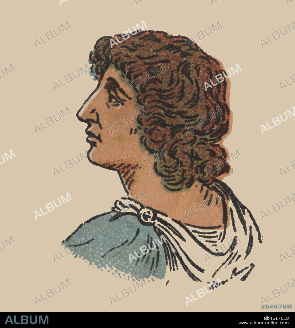 Apeles de Colofón (352 aC-306 aC), pintor griego clásico, uno de los más afamados artistas de la Edad Antigua. Grabado de 1900.