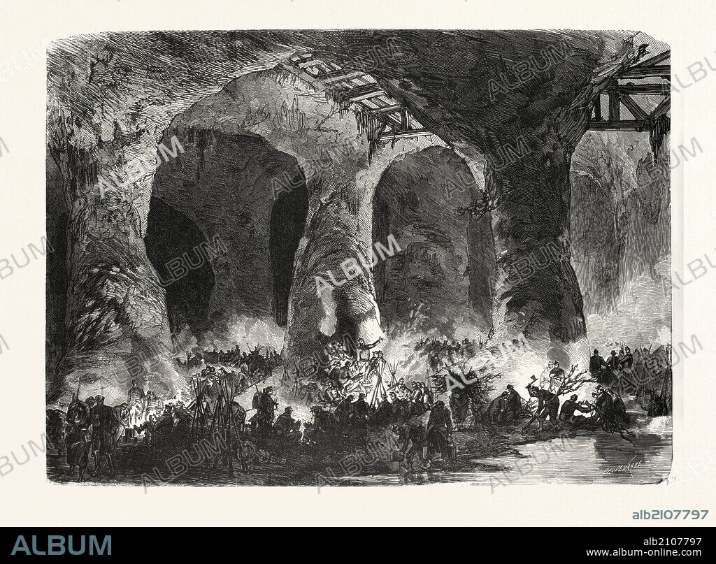 Franco-Prussian War: Camp of the 6th 7th and 8 Mobile Guard Battalion in the quarries of Mont Avron, France.