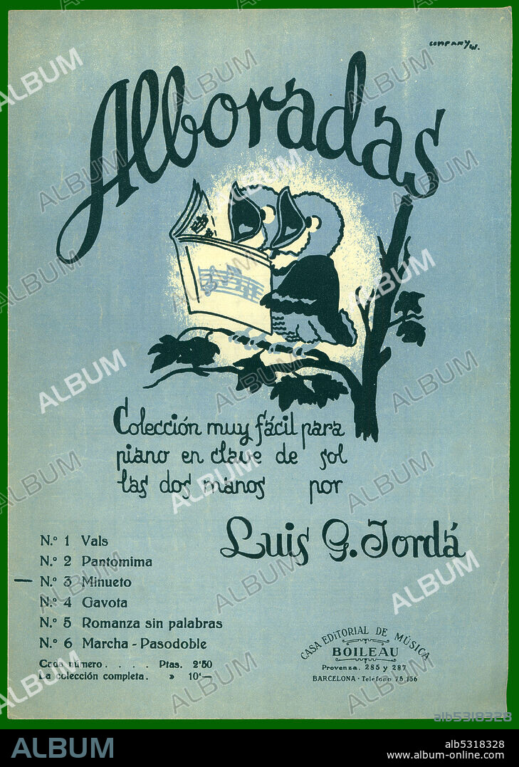 Partitura musical de colección para piano Alboradas, de Luis G. Jordá. Barcelona, año 1945.