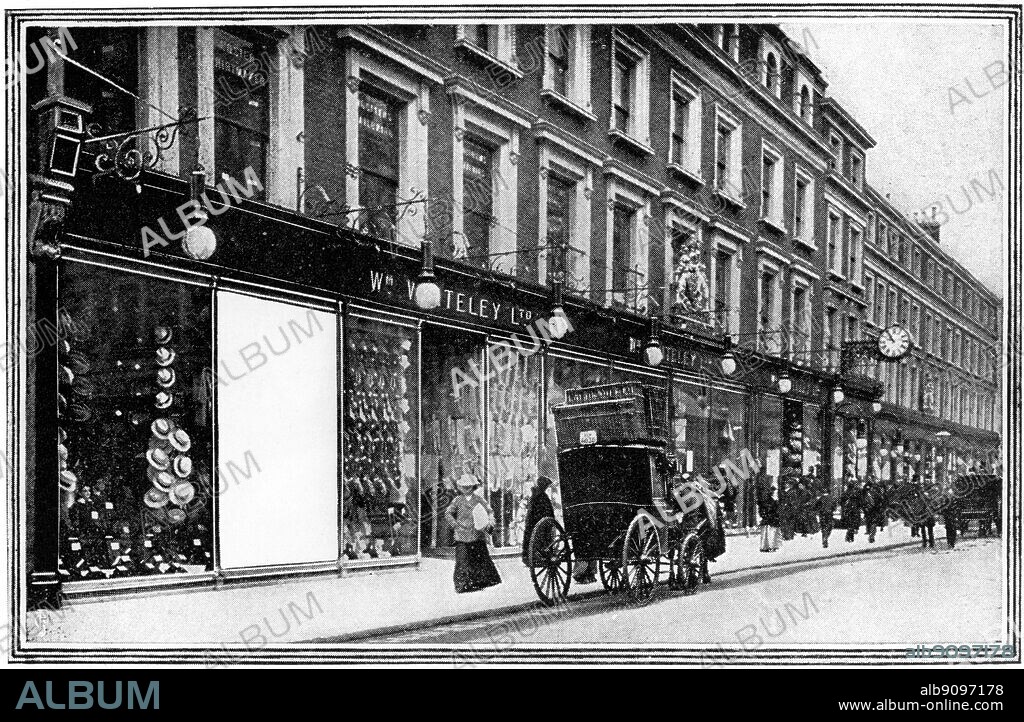 Britain's first department store as it was in the 1890s. The blank window represents the original Whiteley's of 1863 - Whiteleys was London's first department store, located in the Bayswater area of London, England. The store's main entrance was located on Queensway. It is now a shopping centre - The original Whiteleys department store was created by William Whiteley, who started a drapery shop at 31 Westbourne Grove in 1863. By 1867 it had expanded to a row of shops containing 17 separate departments. The first store, described as 'an immense symposium of the arts and industries of the nation and of the world', was devastated in an enormous fire in 1897, one of the largest fires in London's history. ©TopFoto.
