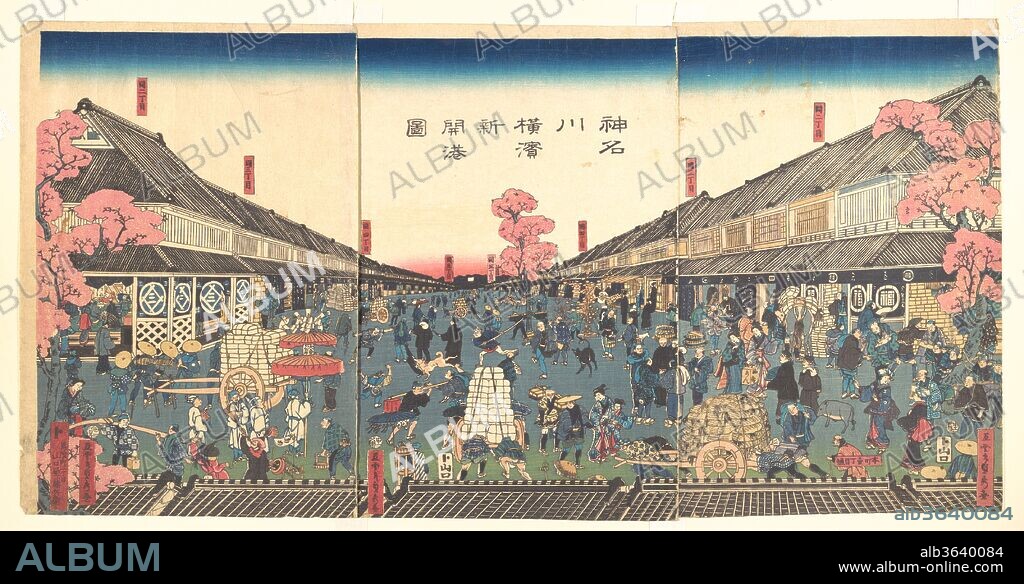 "The Newly Opened Port of Yokohama in Kanagawa Prefecture". Artist: Utagawa (Gountei) Sadahide (Japanese, 1807-1878/79). Culture: Japan. Dimensions: Image: 14 1/2 x 29 in. (36.8 x 73.7 cm). Date: 2nd month, 1860.
