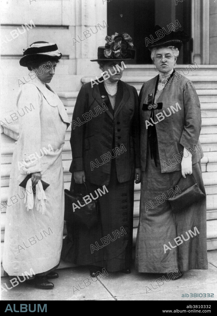 Julia Lathrop, Jane Addams, and Mary McDowell in Washington, 1913, on a suffrage mission on Capitol Hill. Jane Addams (September 6, 1860 - May 21, 1935) was a pioneer settlement worker, founder of Hull House in Chicago, public philosopher, sociologist, author, and leader in woman suffrage and world peace. She was one of the most prominent reformers of the Progressive Era and helped turn the nation to issues of concern to mothers, such as the needs of children, public health, and world peace. She said that if women were to be responsible for cleaning up their communities and making them better places to live, they needed the vote to be effective in doing so. Addams became a role model for middle-class women who volunteered to uplift their communities. She is increasingly recognized as a member of the American pragmatist school of philosophy. She advocated research aimed at determining the causes of poverty and crime, and supported women's suffrage. She was a strong advocate of justice for immigrants and blacks, becoming a chartered member of the NAACP. In 1931 she became the first American woman to be awarded the Nobel Peace Prize. She died in 1935 at the age of 74.