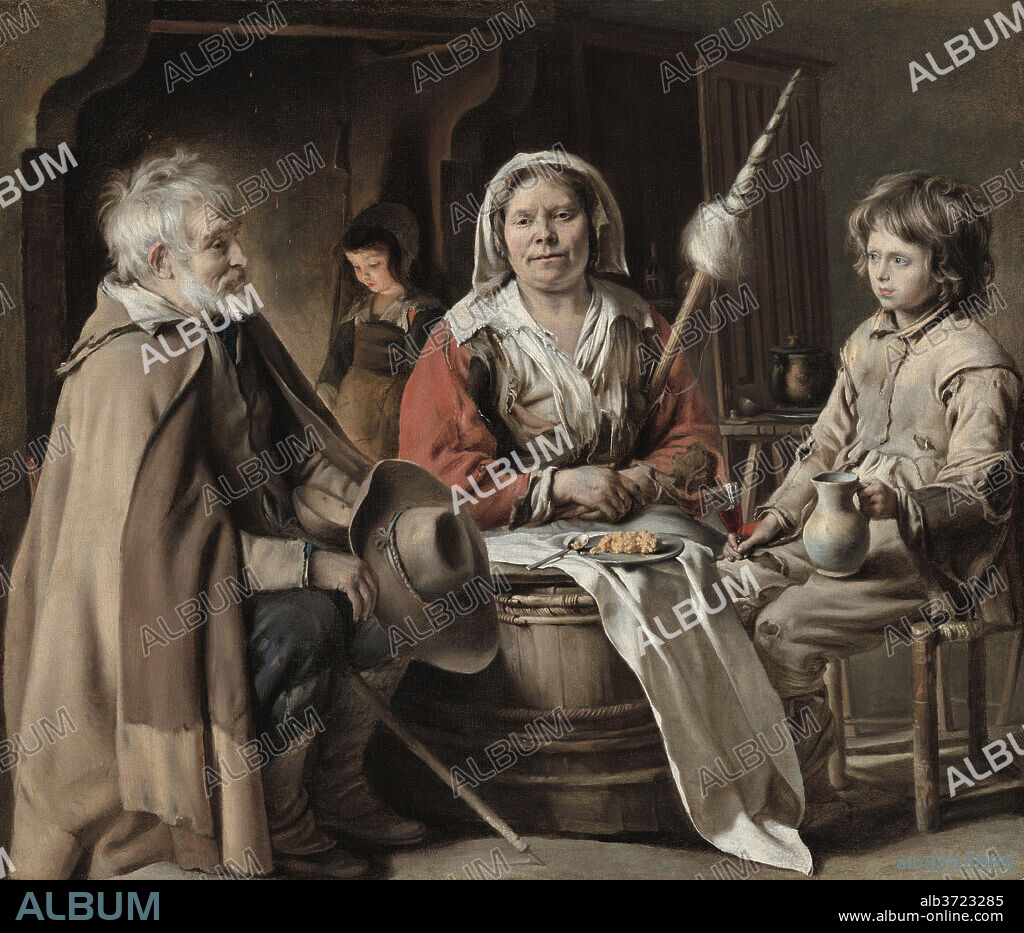 LOUIS LE NAIN. Peasant Interior. Dated: c. 1645. Dimensions: overall: 55.6 x 64.7 cm (21 7/8 x 25 1/2 in.)  framed: 59.1 x 71.8 x 7 cm (23 1/4 x 28 1/4 x 2 3/4 in.). Medium: oil on canvas.