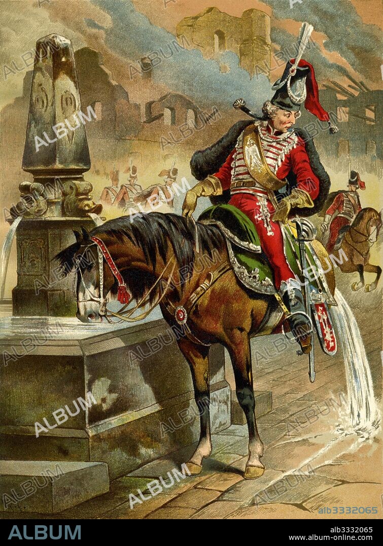 GOTTFRIED FRANZ. Illustration to the book "The Surprising Adventures of Baron Münchhausen" by Rudolph Erich Raspe.