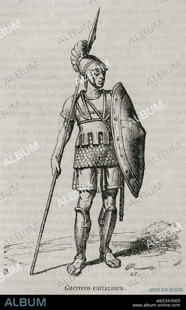 Carthaginian warrior. Engraving. Historia General de España by Father Mariana. Madrid, 1852.